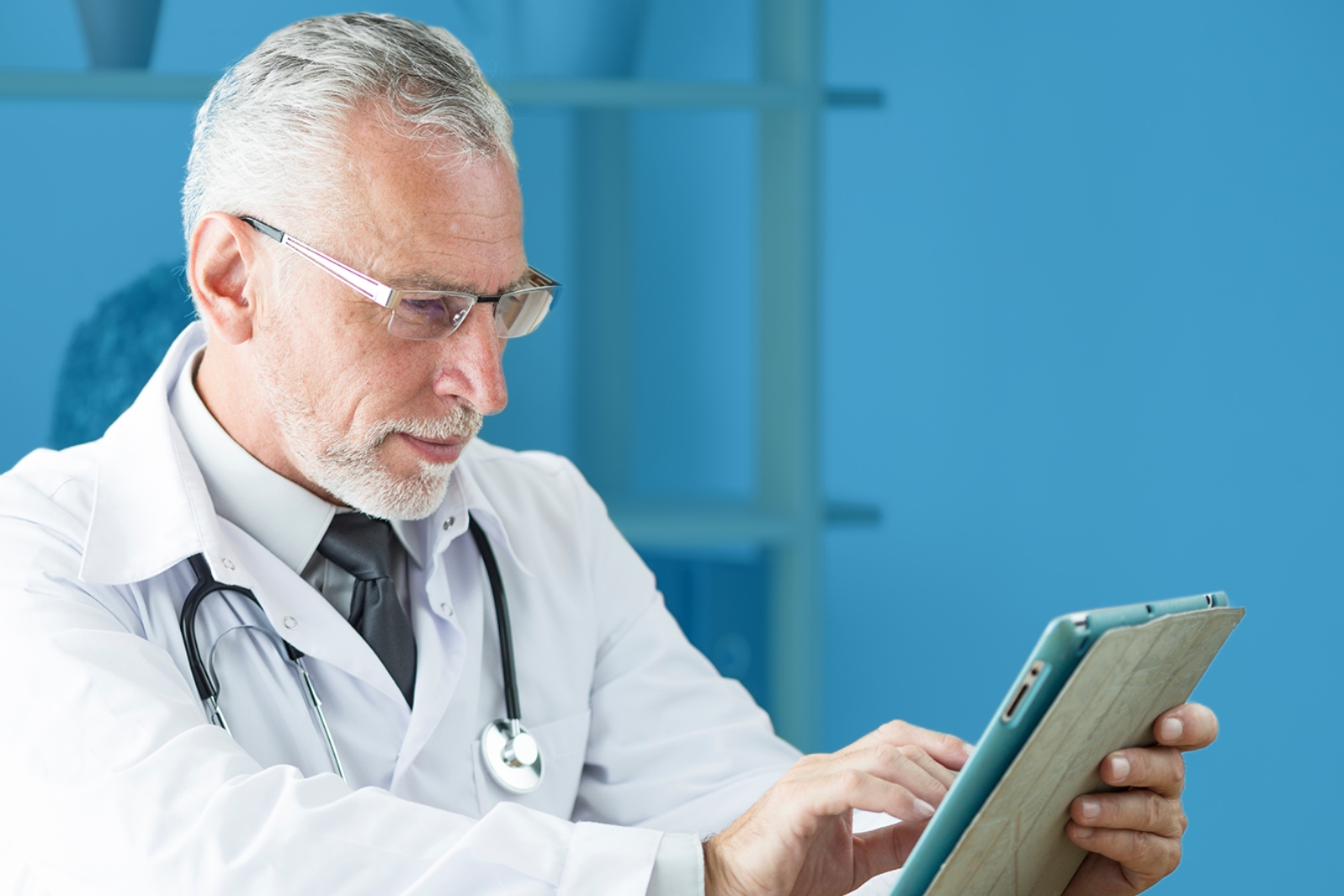 a doctor using a tablet